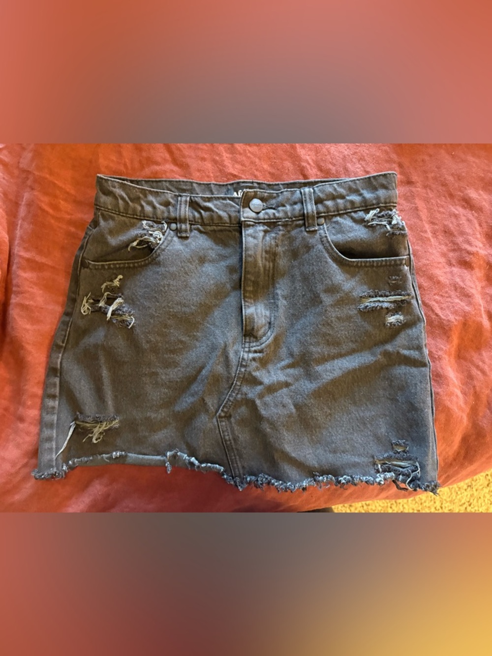 Afends Black Distressed Denim Mini Skirt
